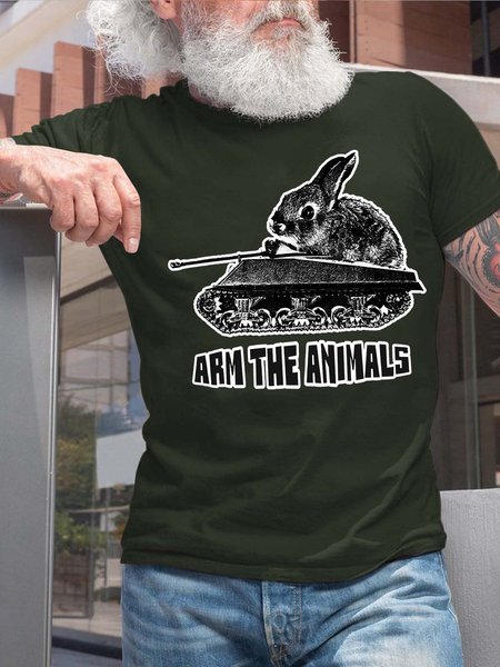 

Men Rabbit Letter Printing Fit Casual T-Shirt, Darkgreen, T-shirts