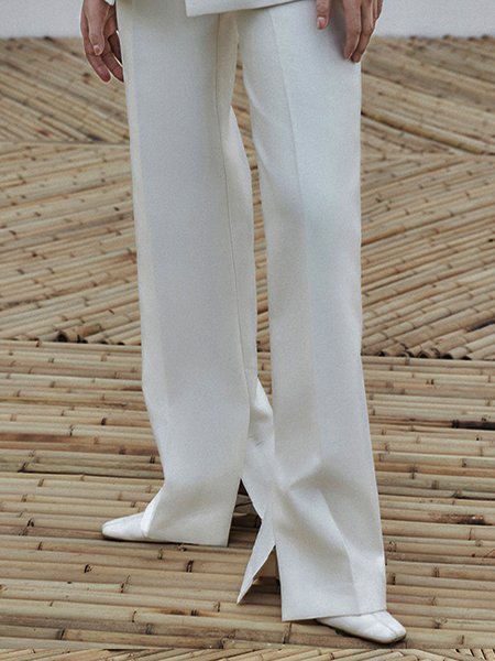 

Long High Waist Simple Plain Fashion Pants, White, Wide Leg Pants