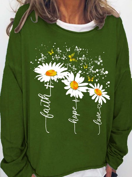 

Women Butterfly Printing Loose Sweatshirts, Green, Hoodies&Sweatshirts