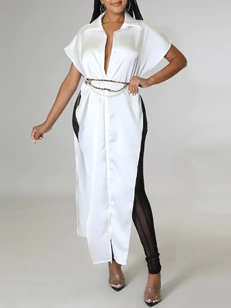 

Loosen Plain Shirt Collar Urban Blouse, White, Blouses and Shirts