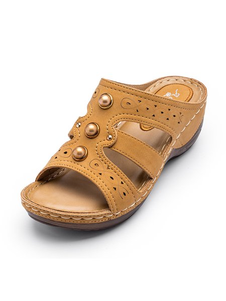 

Soft Sole Breathable Cutout Upper Wedge Slippers, Brown, Sandals & Slippers