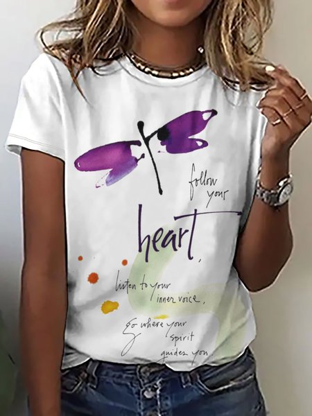 

Women Dragonfly Printing Animal Casual T-Shirt, White, T-shirts