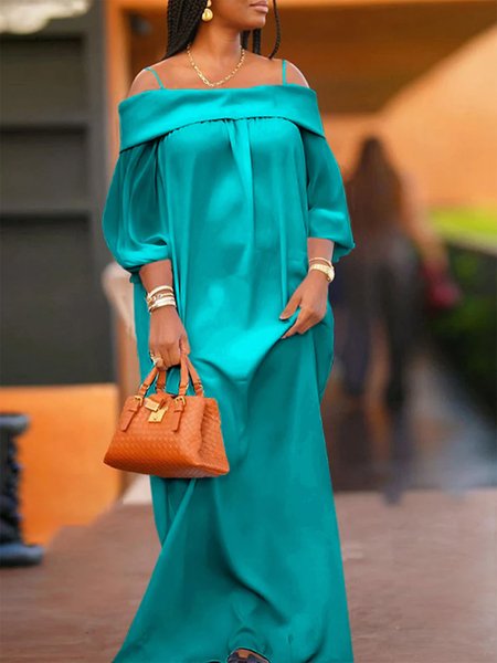 

Simple Cold Shoulder Loose Maxi Dress, As picture, Maxi Dresses