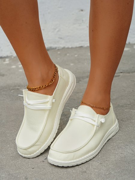 

Lightweight Breathable Canvas Lace Up Shoes Casual Shoes, Beige, Flats