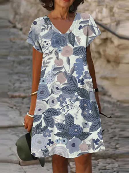 

Casual Floral V Neck Short sleeve Dresses, Flower, Mini Dresses