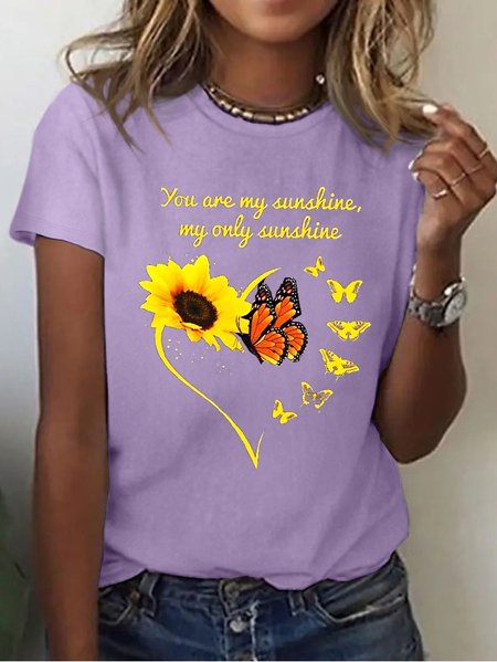 

Women Sunflower and butterfly You Are My Sunshine My Only Sunshine Loose Simple T-Shirt, Purple, T-shirts