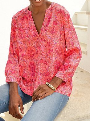 

Floral Satin Floral Stand Collar Blouse, Red, Shirts & Blouses