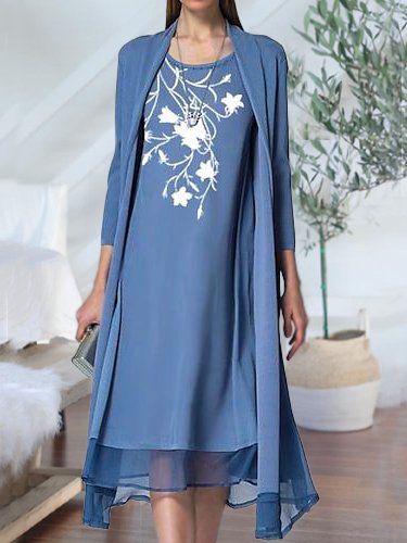 

Regular Fit Floral Two Piece Sets, Blue, Dresses