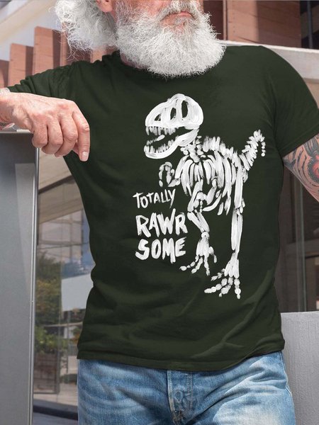 

Men Dinosaurs Letter Printing Fit Casual T-Shirt, Darkgreen, T-shirts