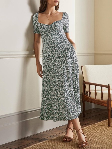 

Vacation Square Neck Regular Fit Floral Dresses, Multicolor, Dresses