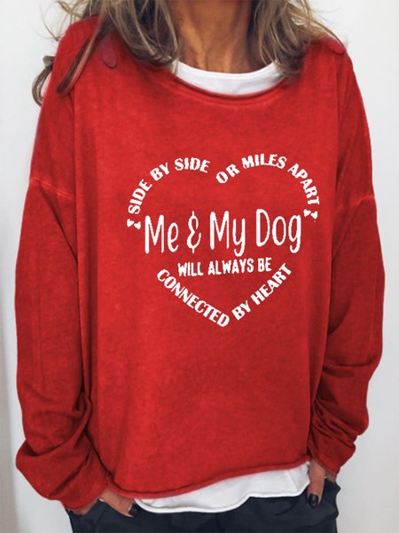 

Funny Me And My Dog Will Always Be Connected By Heart Women's Simple Sweatshirts, Red, Hoodies&Sweatshirts