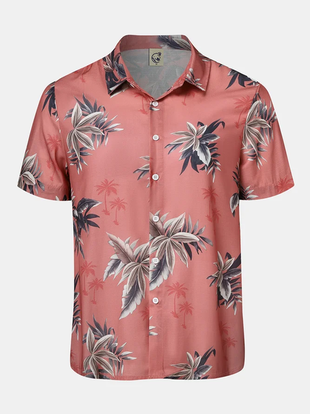 

Men's Cotton Linen Plant Floral Comfortable Short Sleeve Shir, As picture, Shirts ＆ Blouse