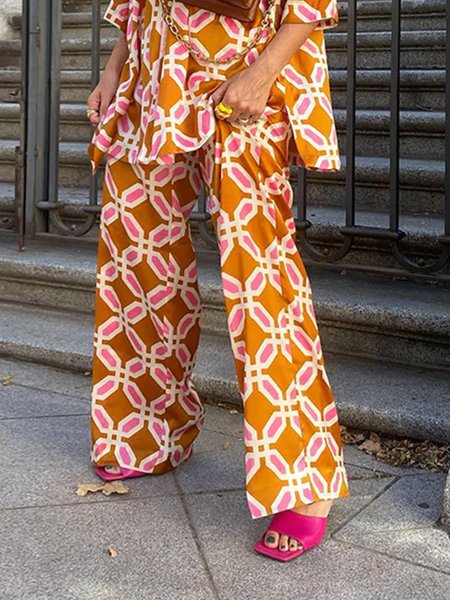 

Daily Long Regular Fit Urban Fashion Pants, Orange, Wide Leg Pants
