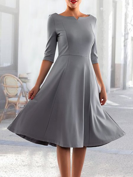 

Elegant Grey Knit Short Sleeve Oversized Dress, Gray, Dresses