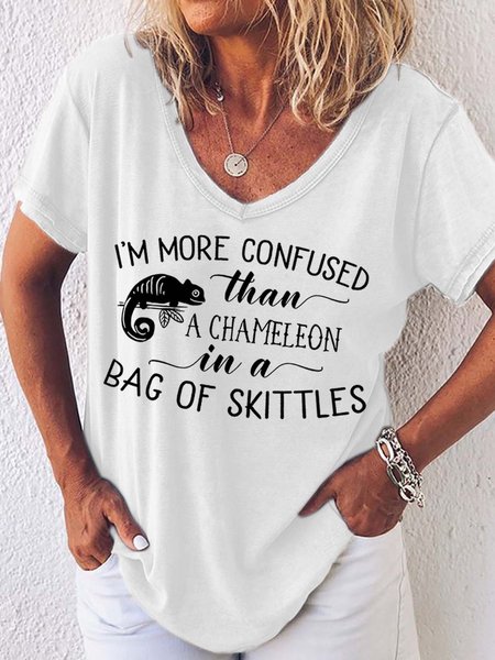 

Women Chameleon Letter Printing Cotton-Blend Casual T-Shirt, White, T-shirts
