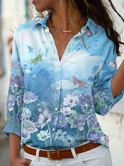

Shirt Collar Vacation Floral Blouse, Multicolor, Shirts & Blouses