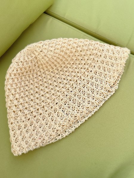 

Bohemian Resort Style Handwoven Straw Hat Bucket Hat, Beige, Women Hats