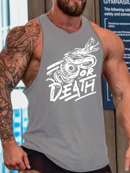 

Men Snake Letter Printing Loose Tank Top, Gray, Tank Tops