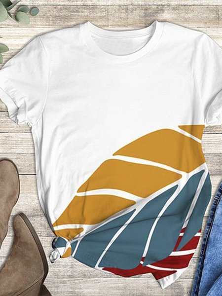 

Leaf Loose Color Block Casual T-Shirt, White, T-Shirts