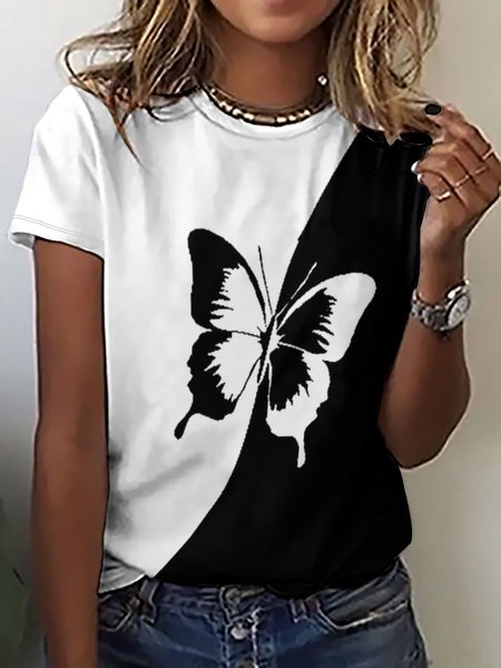 

Women Clashing butterfly Crew Neck T-Shirt, White, T-shirts