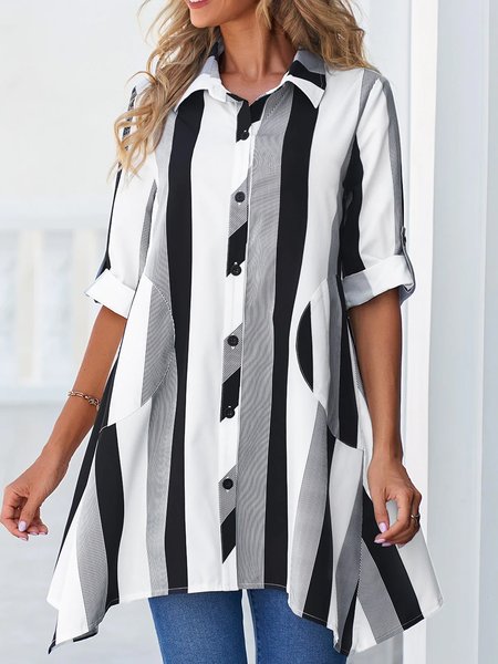 

Casual Striped Shawl Collar Blouse, Black, Blouses & Shirts