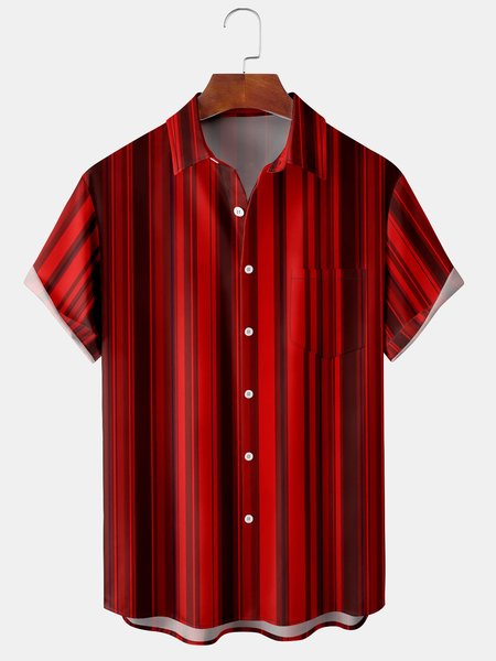 

Men's Vintage Striped Print Casual Breathable Hawaiian Short Sleeve Shirt, Red, Men's Floral shirt