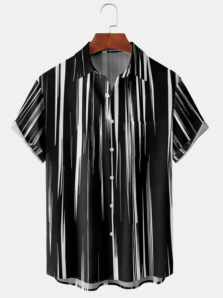

Men's Vintage Striped Print Casual Breathable Hawaiian Short Sleeve Shirt, Black, Men's Floral shirt