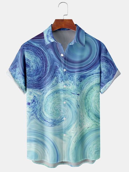 

Men's Casual Short Sleeve Hawaiian Shirt with Chest Pocket, Blue, Short Sleeve Shirts