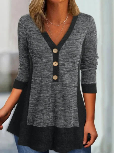 

Casual Plain V Neck Regular Fit Tops, Gray, Tunics