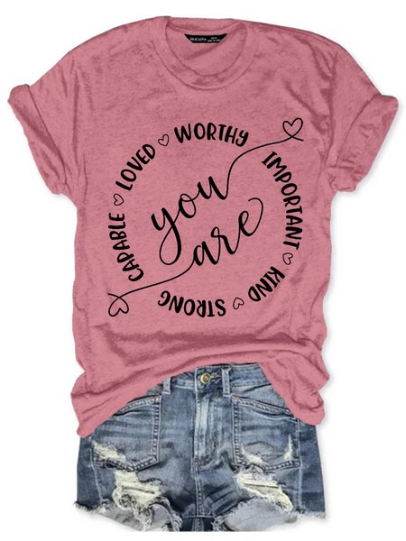 

Womens Inspired Positive letter Print Casual Cotton T-Shirt, Pink, T-shirts