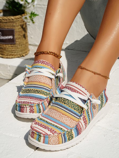 

Ethnic Lightweight Breathable Lace-Up Flats, Multicolor, Flats
