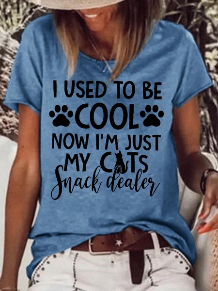 

Womens Funny Cat Lover letter Print Crew Neck T-Shirt, Blue, T-shirts