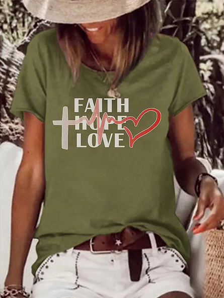 

Cotton-Blend Text Letters Casual T-Shirt, Army green, T-Shirts