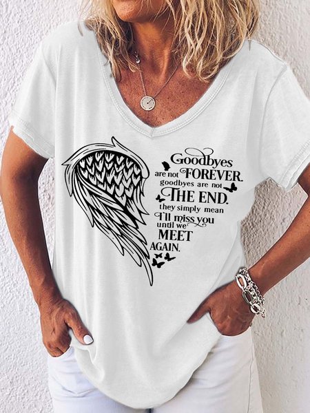 

Women Butterfly Letter Printing Casual V Neck T-Shirt, White, T-shirts