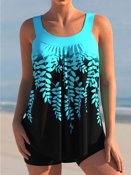 

Crew Neck Leaf Two Piece Sets, Black-blue, Suit Set