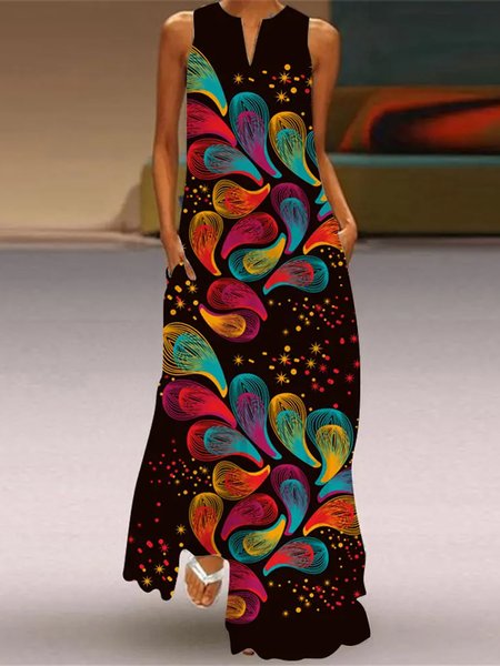 

Vacation Sleeveless Loose Maxi Dress, Multicolor, Mini Dresses