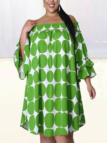 

Summer A-Line Three Quarter Vacation Loose Cold Shoulder Dresses, Green, Mini Dresses