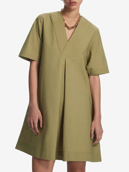 

Loose V Neck Simple Short Sleeve Dress, Green, Mini Dresses