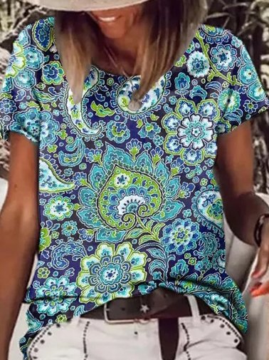 

Mandala Crew Neck Casual Ethnic T-Shirt, Multicolor, T-Shirts