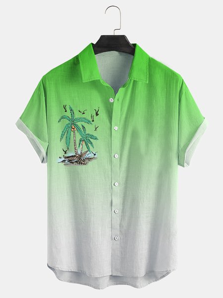 

Cotton And Linen Holiday Leisure Short-sleeved Shirt, As picture, Men's Floral shirt