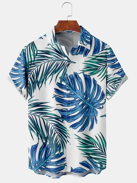 

Men's Printed Casual Short Sleeve Hawaiian Shirt with Chest Pocket, Blue, Men's Floral shirt