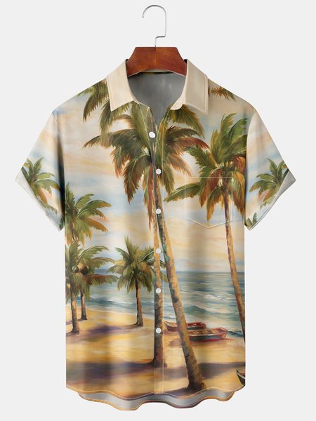 

Men's Printed Casual Short Sleeve Hawaiian Shirt with Chest Pocket, Green, Men's Floral shirt