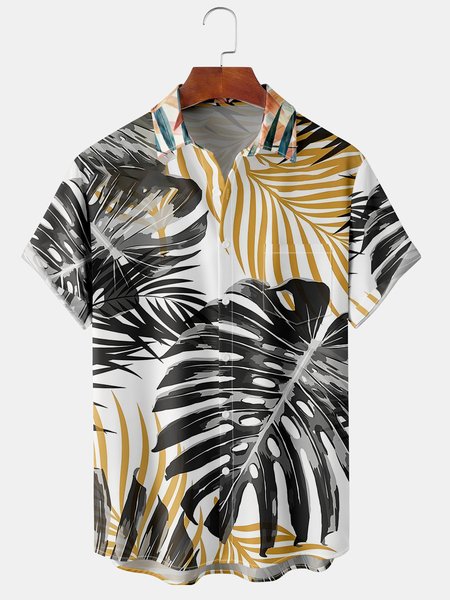 

Men's Casual Short Sleeve Hawaiian Shirt with Chest Pocket, Black-grey, Short Sleeve Shirts