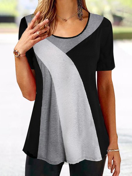

Casual Contrast Panel Crew Neck Knit T-Shirt, Multicolor, Tunics