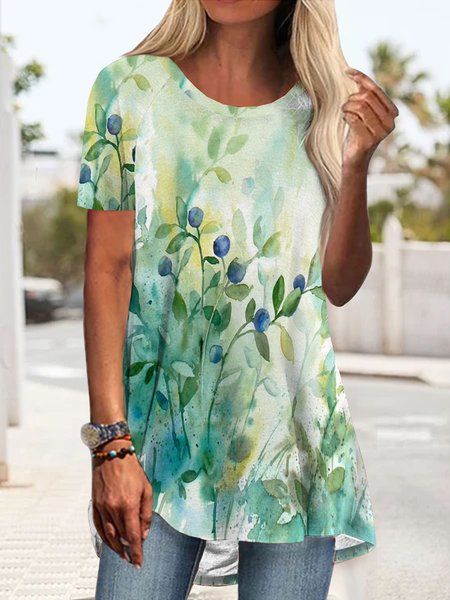 

Ink color gradient branches and leaves a-hem loose top T-shirt plus size, Green, Shirts & Blouses