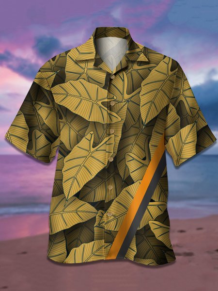 

Men's Botanical Print Short Sleeve Shirt, Yellow, Men's Floral shirt
