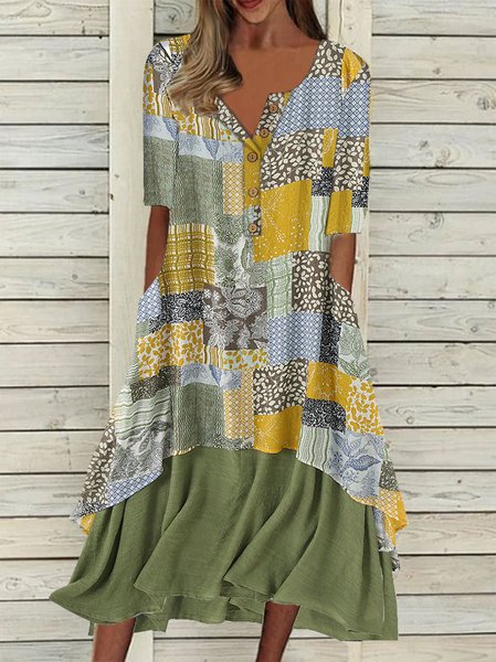 

Casual V Neck Geometric Dresses, Green, Dresses