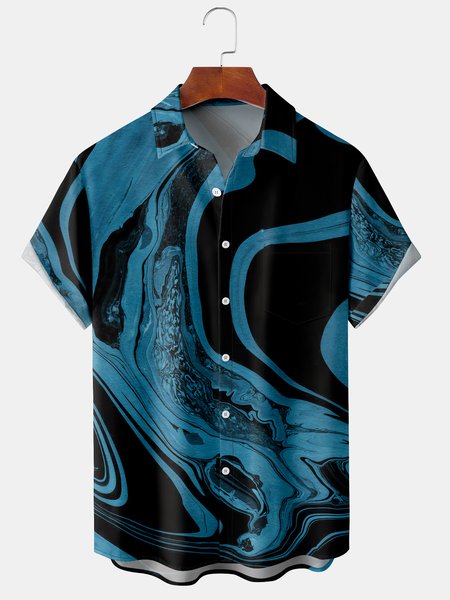 

Men's Marble Print Casual Breathable Hawaiian Short Sleeve Shirt, Black, Men's Floral shirt