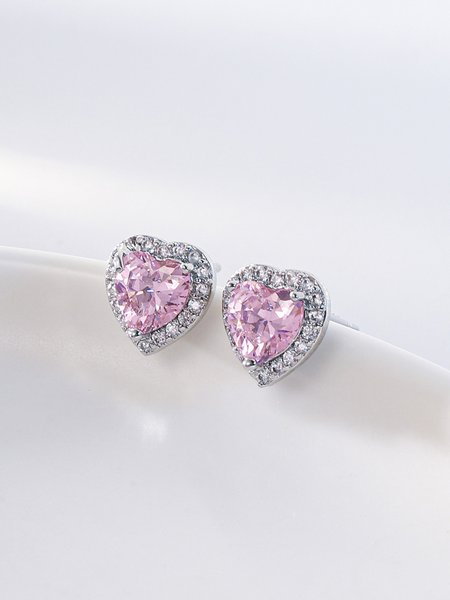 

Full Diamond Pink Zircon Heart Stud Earrings Commuter Jewelry, Earrings