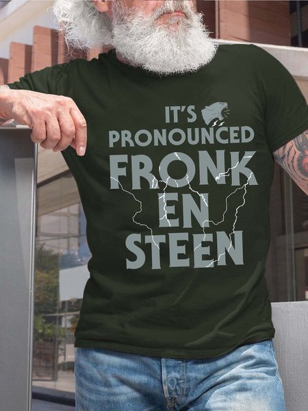 

Men Leopard Letter Printing Casual Fit Cotton T-Shirt, Darkgreen, T-shirts